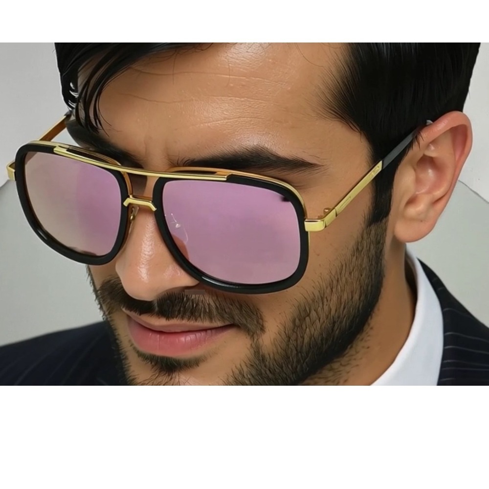 Aviator Sunglasses Square Frame Gold Accent‎ Mirrored Lens Fashion Shades Lentes